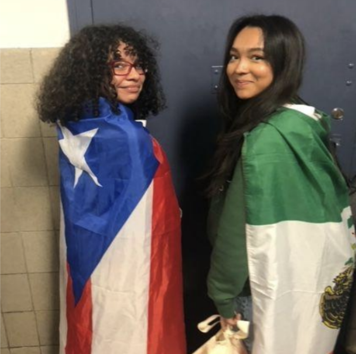Students proudly don their Puerto Rican (left) and Mexican (right) flags. Photo by Joseph Alvear.